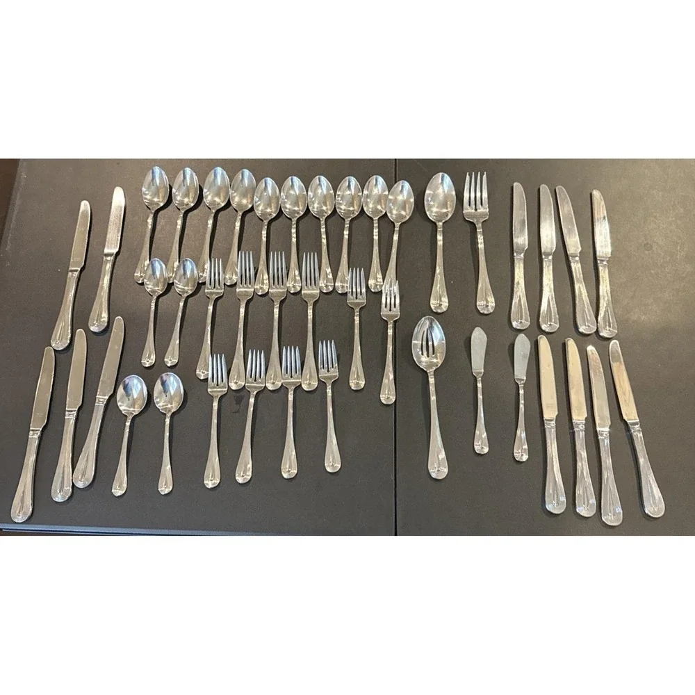 Vera Wang Wedgwood Lariat Nouveau 18/10 Stainless Flatware Variety 42 Piece #1‎